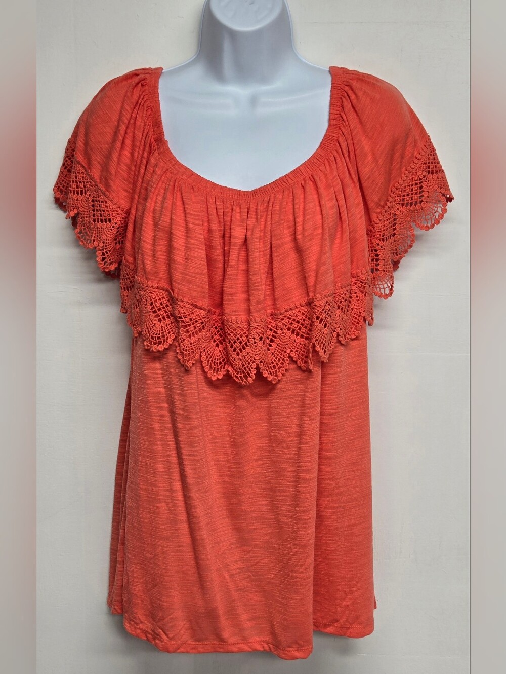 Terra & Sky 1X 16W-18W Stretch Top Generous Fit Crochet Lace On Off Shoulder
